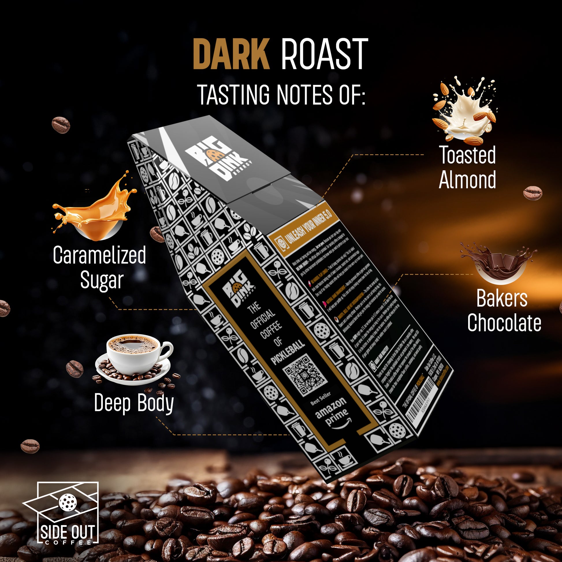 Big Dink Energy dark roast coffee - Official coffee of pickleball Side Out Coffee Big Dink Energy - Dark roast blend for pickleball fans 12oz box of Big Dink Energy dark roast - Bold coffee for pickleball lovers Dark roast coffee - Big Dink Energy from Si