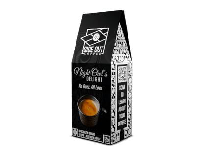 Night Owl's Delight sugar cane decaf coffee - Ultra-premium medium roast Side Out Coffee Night Owl's Delight - Decaf blend with no buzz, just love 12oz box of Night Owl's Delight decaf - Smooth sugar cane decaf coffee Decaf coffee - Night Owl's Delight su