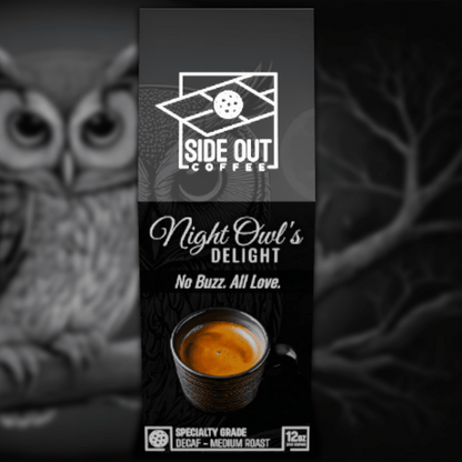 Night Owl's Delight sugar cane decaf coffee - Ultra-premium medium roast Side Out Coffee Night Owl's Delight - Decaf blend with no buzz, just love 12oz box of Night Owl's Delight decaf - Smooth sugar cane decaf coffee Decaf coffee - Night Owl's Delight su